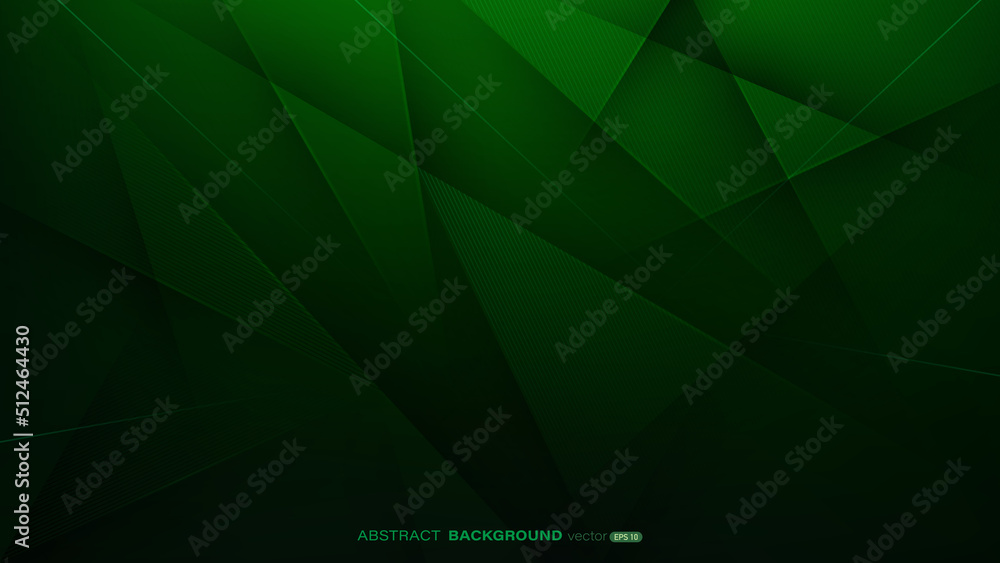 Poster dark green abstract background with triangle, lines stripe and light composition
