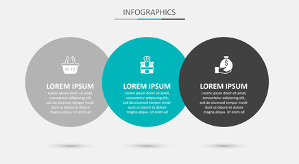 Set Gift box, Shopping basket and Money bag. Business infographic template. Vector
