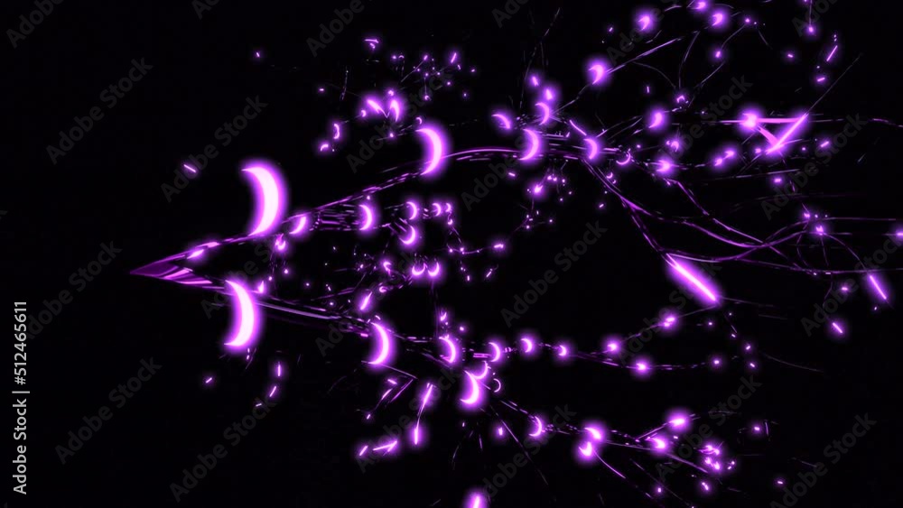 Poster black background . motion . a bright background with a view of bright purple lanterns that run all o