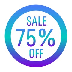 Colorful 75% off mark. Product discount price tag.