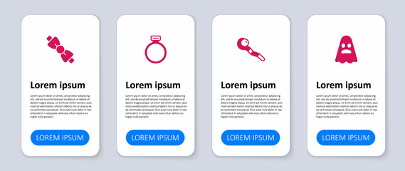 Set Ghost, Magic staff, stone ring and Bow tie. Business infographic template. Vector