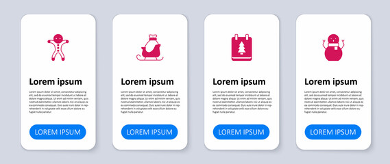 Set Christmas snowman, day calendar, santa claus sleigh and Holiday gingerbread cookie. Business infographic template. Vector