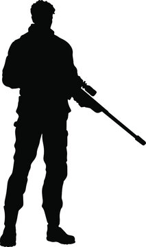 black silhouette sniper holding rifle clip art preview