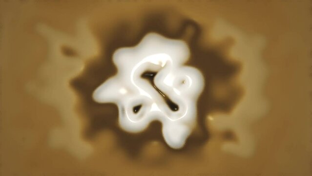 Graphic animation of top view movement of coffee and milk swirl in the shape of a circle in the center