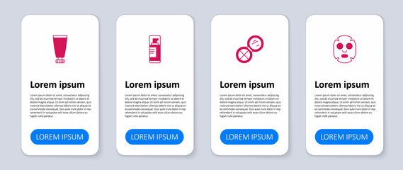 Set Facial cosmetic mask, Makeup powder with mirror, Shaving gel foam and Cream lotion tube. Business infographic template. Vector