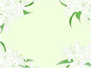 百合のフレーム④四隅_黄緑背景