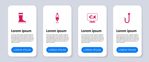 Set Fishing hook, Location fishing, lure and boots. Business infographic template. Vector