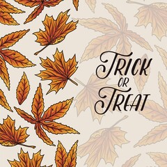 Halloween background with leafs for season design. October fall leaves for halloween. Eco decoration with plant for fair or market