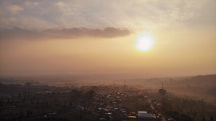 created by dji camera, the view when the sun rises on the island of Java, Indonesia