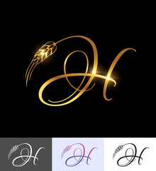 golden wheat monogram initial letter H