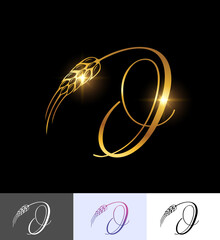 golden wheat monogram initial letter I
