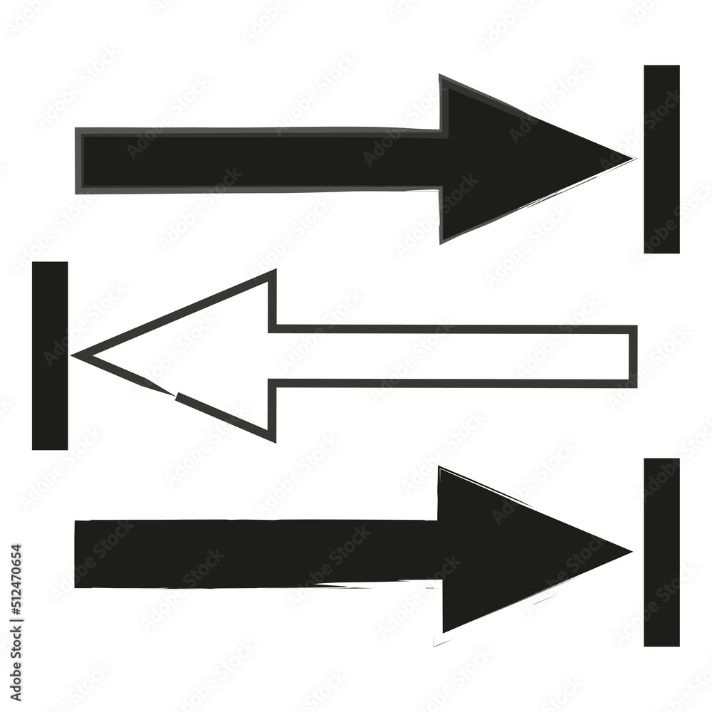 Poster exclusive arrows. brush arrows pointing in different directions. black and white arrows. stock image