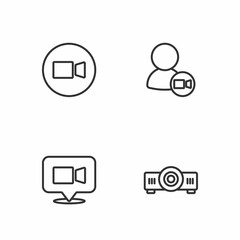 Set line Movie, film, media projector, Video chat conference, and icon. Vector