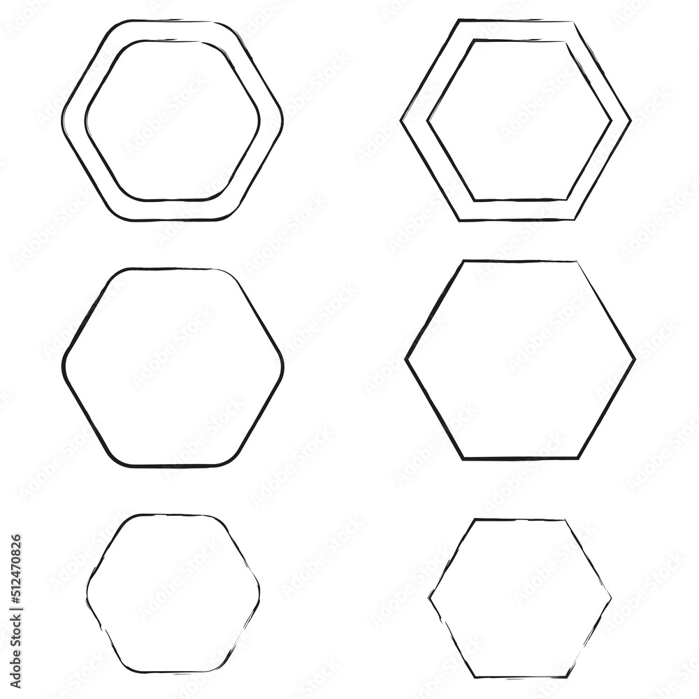 Poster exclusive frames, figures. hexagonal shapes in brush style. frames with six corners. framework from 