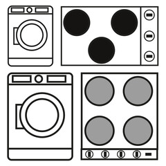 Modern flat icon with home appliances icons set. Icons washing machine, electric stove. Vector illustration. stock image.