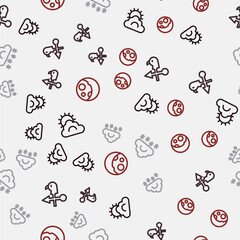 Fototapeta na wymiar Set line Sun and cloud weather, Rooster vane, Cloud with snow and Moon phases on seamless pattern. Vector