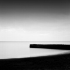 Long exposure view of jetty at the sea and beach in Kugenuma, Kanagawa Prefecture, Japan