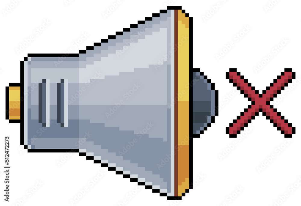 Poster pixel art muted speaker. volume icon vector icon for 8bit game on white background