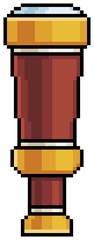 Pixel art spyglass. Old wooden spyglass vector icon for 8bit game on white background
