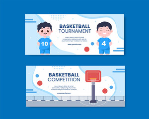 Fototapeta na wymiar Basketball Sports Tournament Social Media Horizontal Banner Template Cartoon Background Vector Illustration