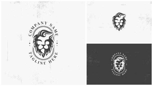 Classic lion face logo with circle font