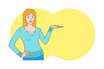 young woman showing something at blank copy space