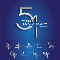set of anniversary logotype silver color premium edition on blue background for celebration