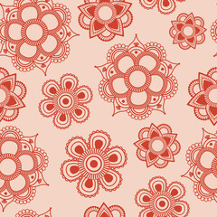 Indian floral seamless vector pattern. Decorative red henna mehndi inspired flower elements in a repeat print. 