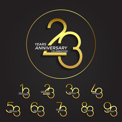 set of anniversary logotype golden color premium edition on black background for celebration