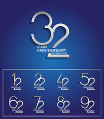 set of anniversary logotype silver color premium edition on blue background for celebration