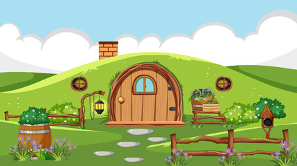 Fototapeta Fantasy hobbit house background obraz