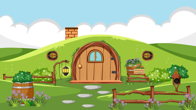 Fantasy hobbit house background