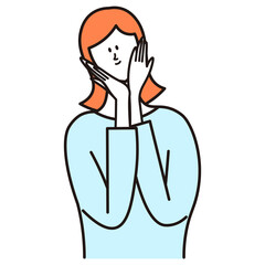 ほっぺたに両手を当てる女性のイラスト素材