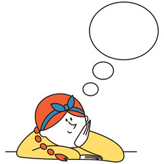 考えている女性と吹き出しのイラスト素材