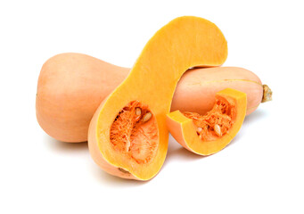 butternut squash and slices on white background