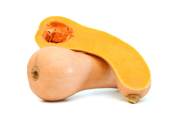 butternut squash and slices on white background