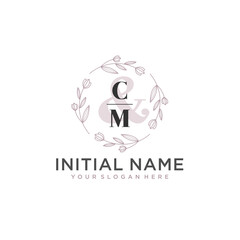 Initial letter CM beauty handwriting logo vector