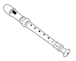 White Flute icon.recorder is a wind instrument made from a tube with holes along it that are stopped by the fingers. Vector Illustration isolated on white background. - obrazy, fototapety, plakaty