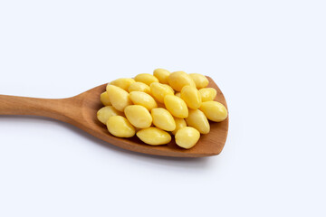 Boiled ginkgo nuts on white background.