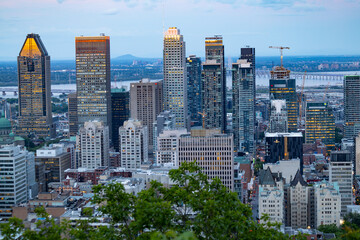 Fototapeta na wymiar Montreal skyline, view from the Mont Royal viewpoint in Montreal, Quebec