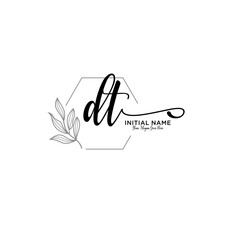 Initial letter DT beauty handwriting logo vector