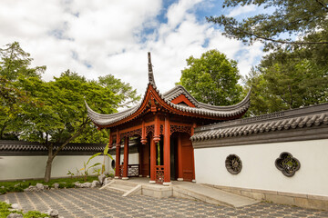 Chinese temple in the Chinese Garden section in Montreal Botanical Garden, Quebec, Canada