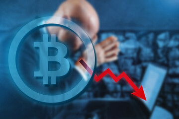 Crypto prices collapse down turn. bitcoin cryptocurrency value drop
