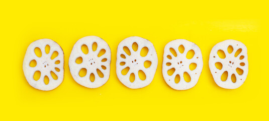 Lotus root on yellow background