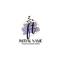Initial letter FT beauty handwriting logo vector