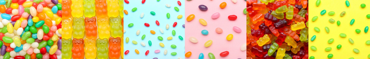 Collage with many different candies and sweets
