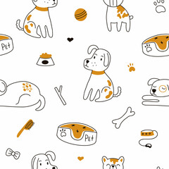 Childish seamless pattern with hand drawn dogs. Trendy scandinavian vector background. Perfect for kids apparel,fabric, textile, nursery decoration,wrapping paper