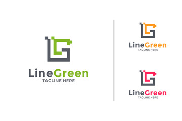 Square Pixel line logo design concept. Technology logo design vector template