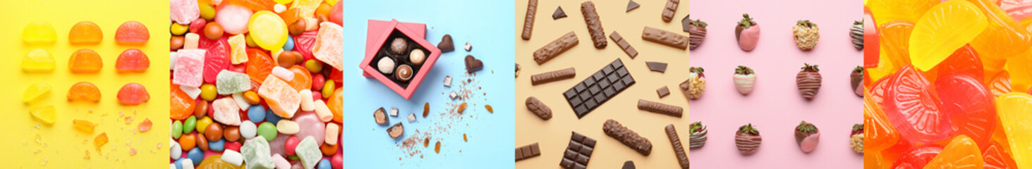 Collage with many different candies and sweets