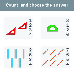Counting Game for Preschool Children.  Count how many  stationery school